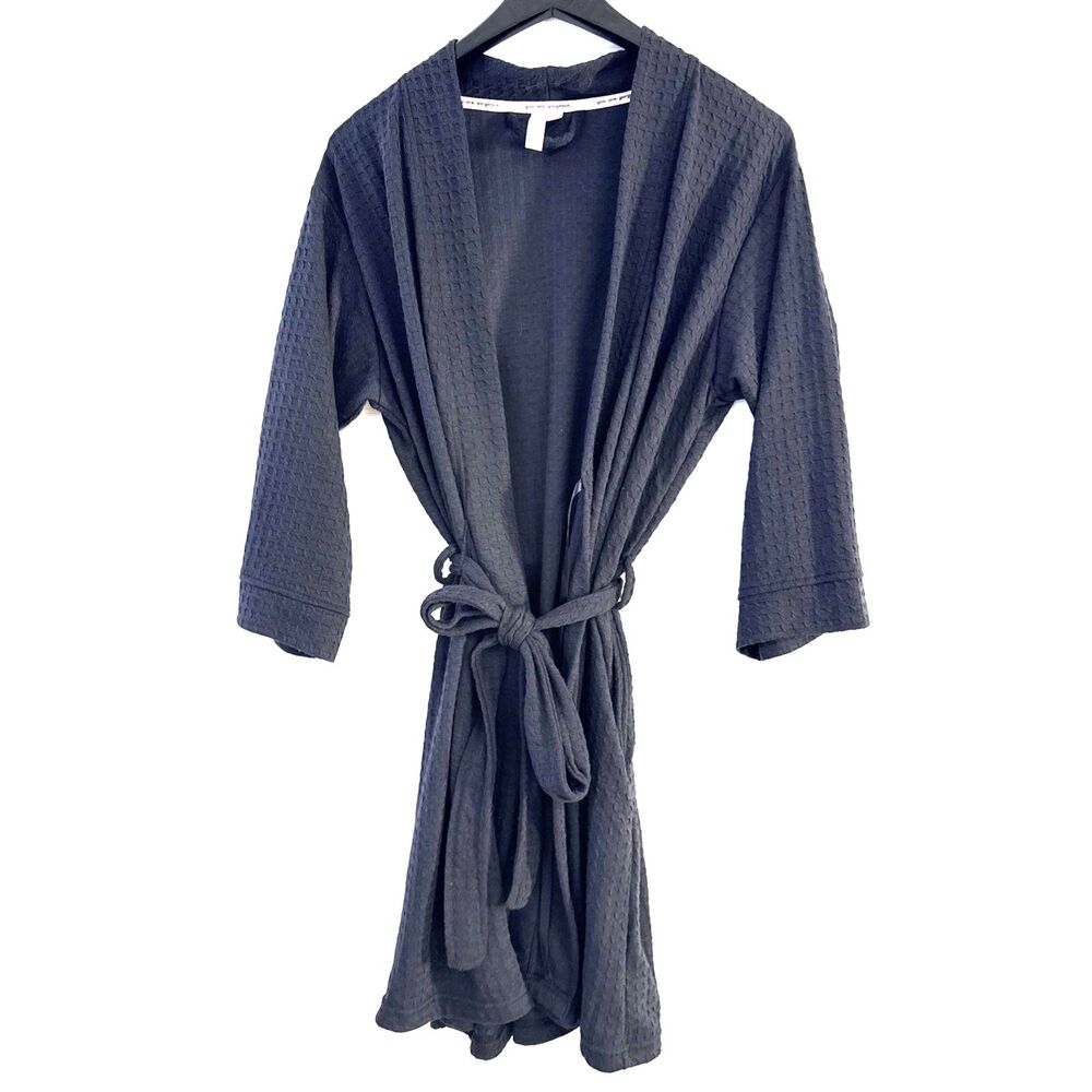 Joyspun Bath Robe - M (8-10) - Bewitching Spa Comfortable Navy Black Waffle Knit
